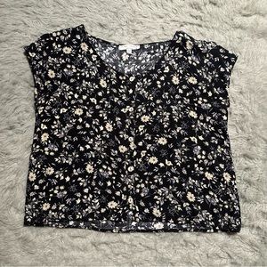 Black with white floral pattern Button down Blouse